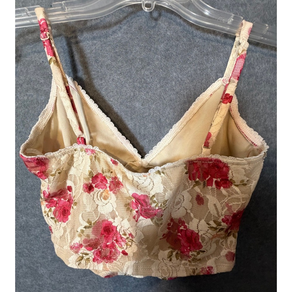 Windsor Floral Lace Corset Top Small Cream Pink Rose Bustier Bow Coquette Style - Picture 4 of 11
